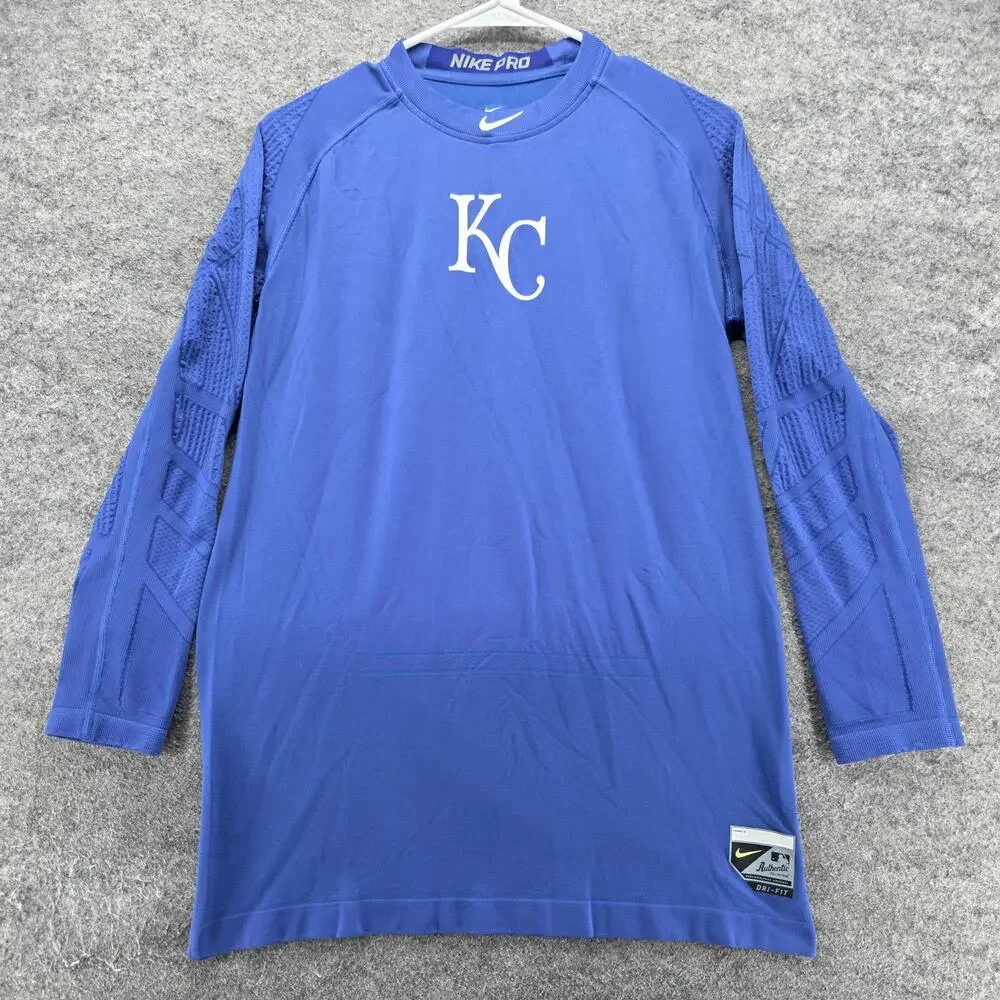 Kansas City Royals Shirt Mens M Blue MLB Baseball Nike Pro Dri-FIT Long Sleeve
